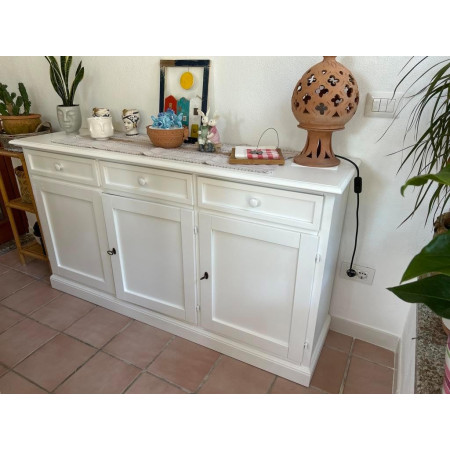 Credenza in Pioppo Bianco Opaco con 3 Ante e 3 Cassetti