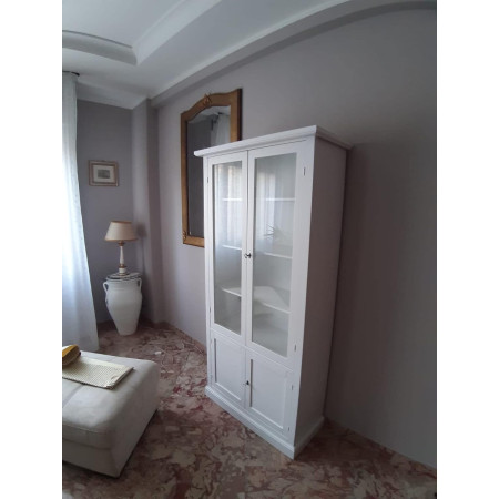 Elegante Cristalliera Vetrina Classica in Legno Bianco Opaco