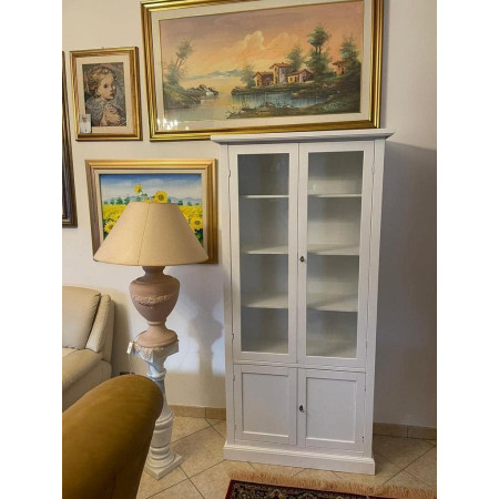 Elegante Cristalliera Vetrina Classica in Legno Bianco Opaco