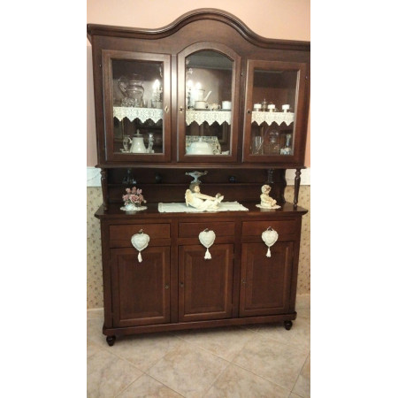 Mobile Credenza Napoletana elegante Noce Lucido con Vetrina Classica