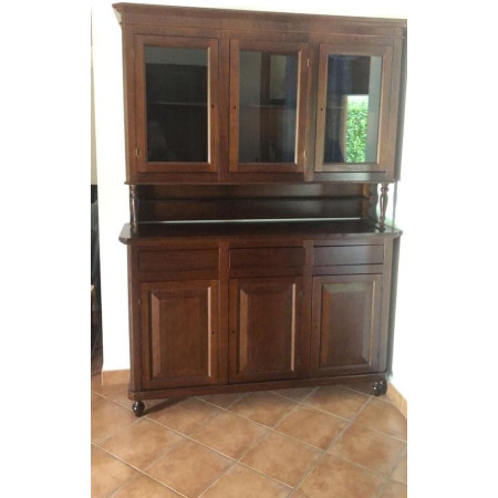 cristalliera classica in legno noce lucido misura 150x43x218 cm