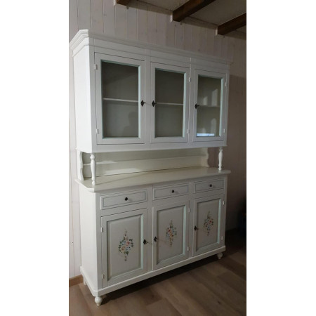 Cristalliera napoletana in legno massello con rifinitura bianco lucido e decori filo verde.