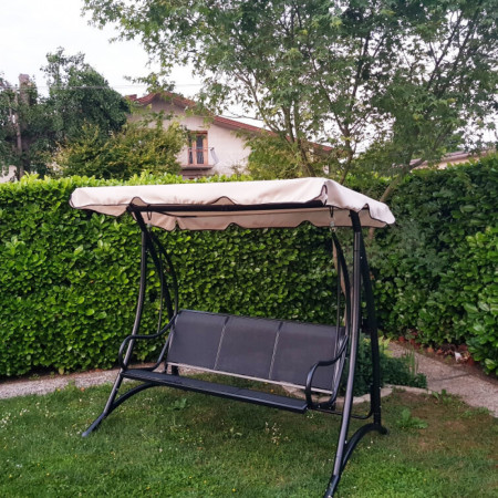 Dondolo 3posti in acciaio da giardino e terrazzo telo beige