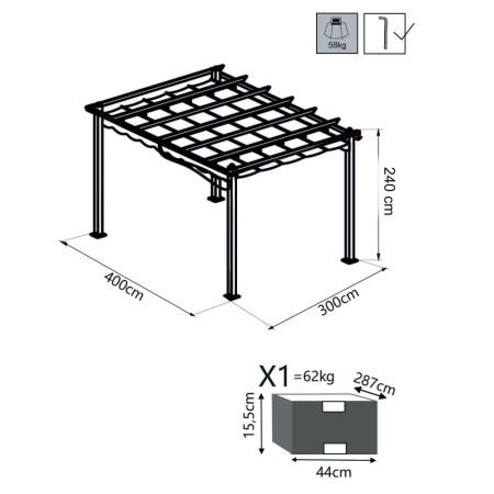 Gazebo da giardino 3x4 in alluminio
