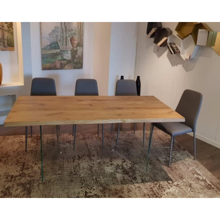 Tavolo in piano legno massello 4 gambe in vetro 250x100X77 cm