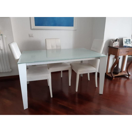 Tavolo con piano in vetro allungabile moderno bianco 160x90x77 cm