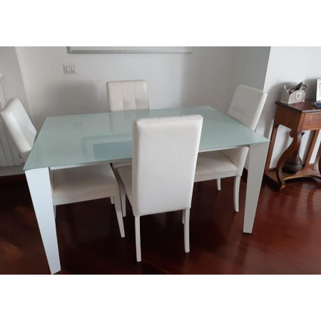 Tavolo con piano in vetro allungabile moderno bianco 160x90x77 cm