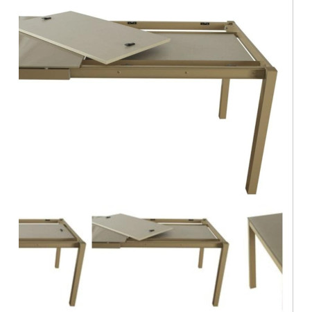 Tavolo con piano in vetro allungabile moderno tortora 140x90x77 cm