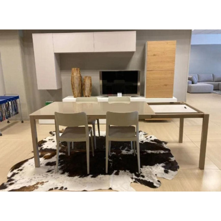 Tavolo con piano in vetro allungabile moderno tortora 140x90x77 cm