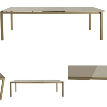 Tavolo con piano in vetro allungabile moderno tortora 140x90x77 cm