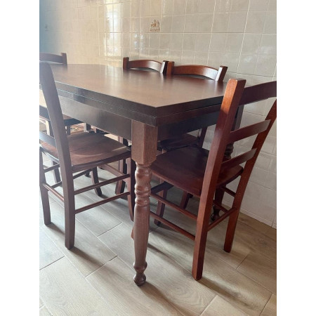 Tavolo da pranzo classico in legno massello noce lucido 140 x 80