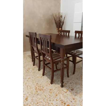 Tavolo da pranzo classico in legno massello noce lucido 140 x 80