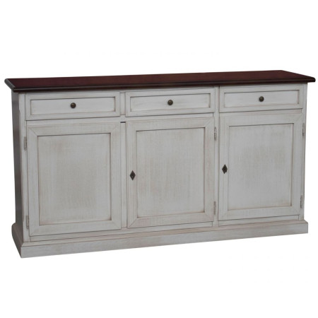 Credenza classica in legno massello bianco anticato piano noce