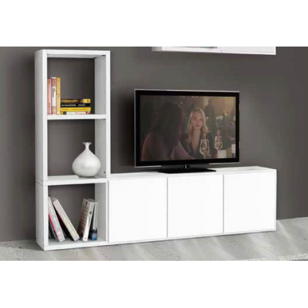 Libreria e porta tv in legno  bianco frassinato con 4 ante