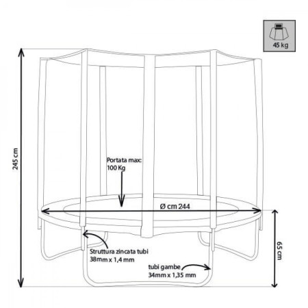Tappeto Elastico Trampolino Diametro 244 cm Saltarello Bambini Rete