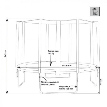 Tappeto Elastico Trampolino Diametro 305 cm Saltarello Bambini Rete