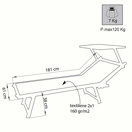 Lettino prendisole da giardino terrazzo alluminio