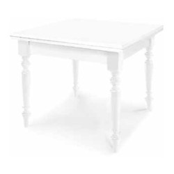 Tavolo da pranzo in legno massello con apertura a libro gambe tornite bianco  100x100 cm