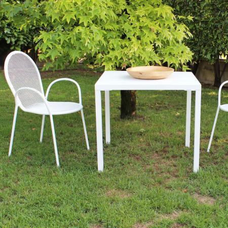 Tavolo in metallo colore bianco da giardino terrazzo 80x80 cm