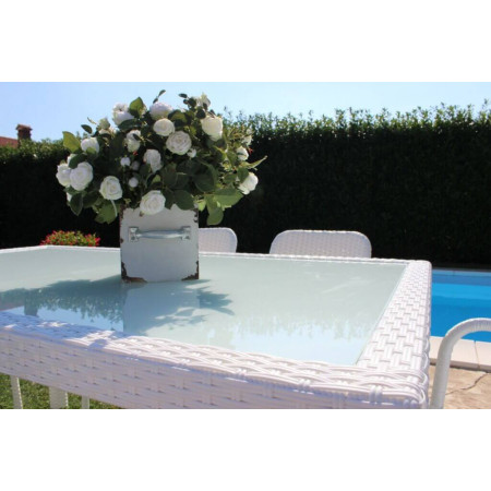 Tavolo in Wicker Acciaio colore bianco da giardino terrazzo 150x90 cm