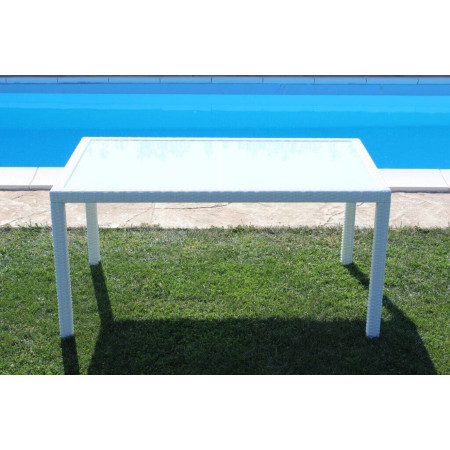 Tavolo in Wicker Acciaio colore bianco da giardino terrazzo 150x90 cm