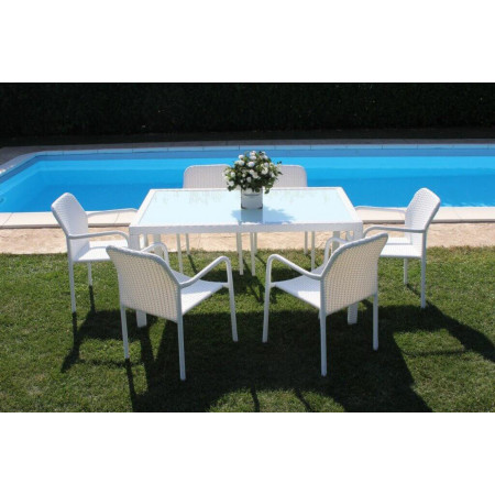 Tavolo in Wicker Acciaio colore bianco da giardino terrazzo 150x90 cm