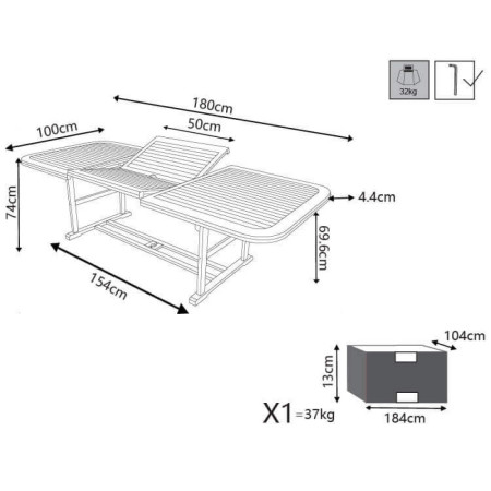 Tavolo 180x100 rettangolare in legno allungabile da giardino esterno