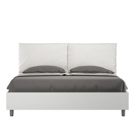 Letto moderno matrimoniale con testiera  rivestita in ecopelle bianca