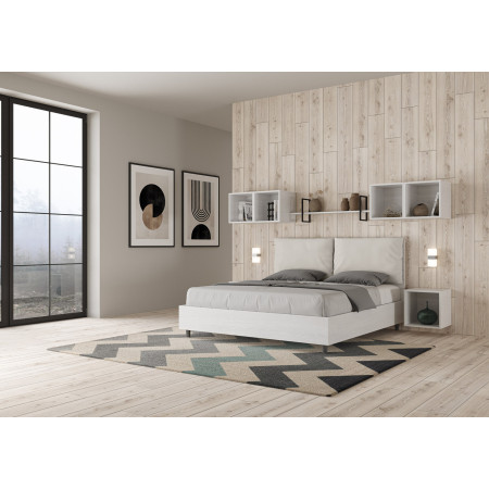 Letto moderno matrimoniale con testiera  rivestita in ecopelle bianca