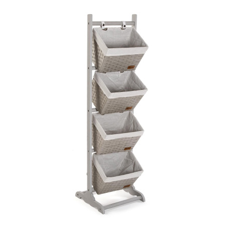 Mobiletto da bagno grigio con 4 cestini in legno rattan e tessuto