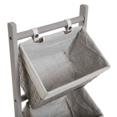 Mobiletto da bagno grigio con 4 cestini in legno rattan e tessuto