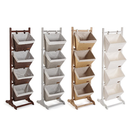 Mobiletto da bagno marrone con 4 cestini in legno rattan e tessuto