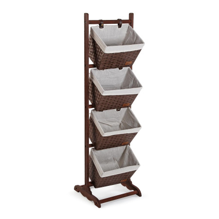Mobiletto da bagno marrone con 4 cestini in legno rattan e tessuto