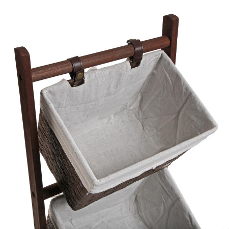 Mobiletto da bagno marrone con 4 cestini in legno rattan e tessuto