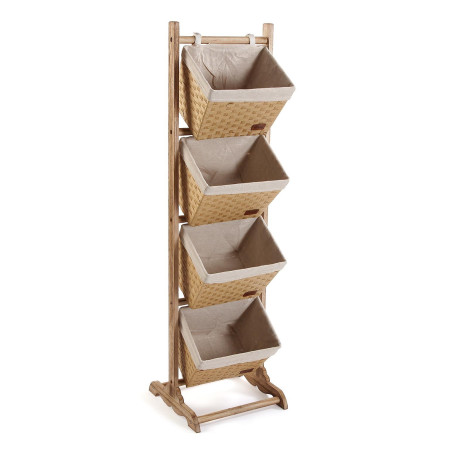 Mobiletto da bagno beige con 4 cestini in legno rattan e tessuto