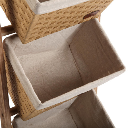 Mobiletto da bagno beige con 4 cestini in legno rattan e tessuto