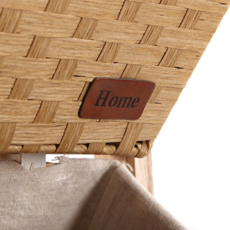 Mobiletto da bagno beige con 4 cestini in legno rattan e tessuto