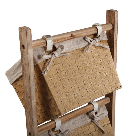Mobiletto da bagno beige con 4 cestini in legno rattan e tessuto