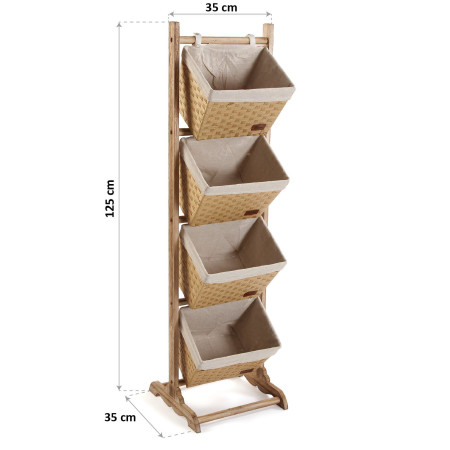 Mobiletto da bagno beige con 4 cestini in legno rattan e tessuto