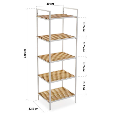 Scaffale da bagno con 5 ripiani colore bianco e marrone