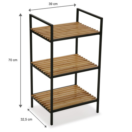 Scaffale da bagno con 3 ripiani colore nero e marrone