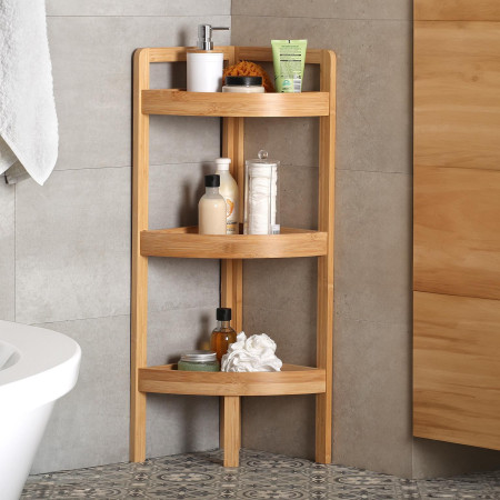 Scaffale ad angolo da bagno con 3 ripiani colore nero e marrone