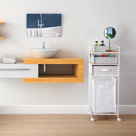 Mobili da bagno a carrello  con ripiano e cesto della biancheria