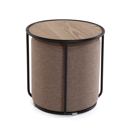 Pouf imbottito marrone con Tavolino