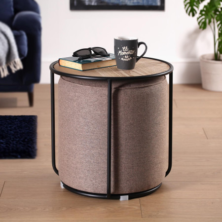 Pouf imbottito marrone con Tavolino