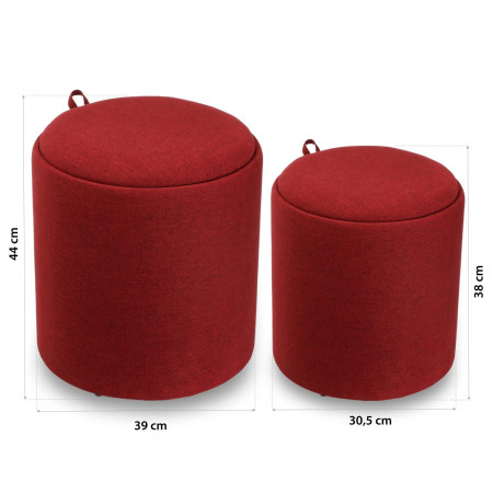 2 Pouf contenitori imbottiti rossi