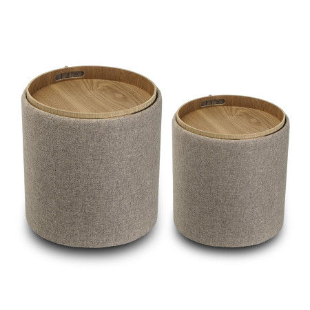 2 Pouf contenitori imbottiti beige con vassoio