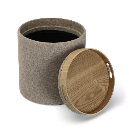 2 Pouf contenitori imbottiti beige con vassoio