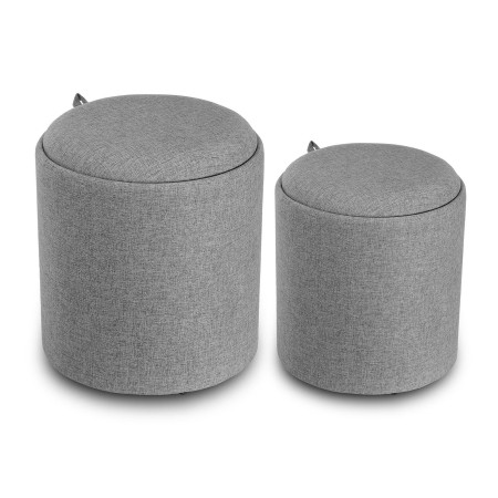 2 Pouf contenitori uno grande e piccolo imbottiti grigio con vassoio