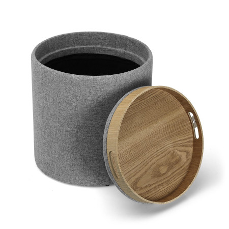 2 Pouf contenitori uno grande e piccolo imbottiti grigio con vassoio